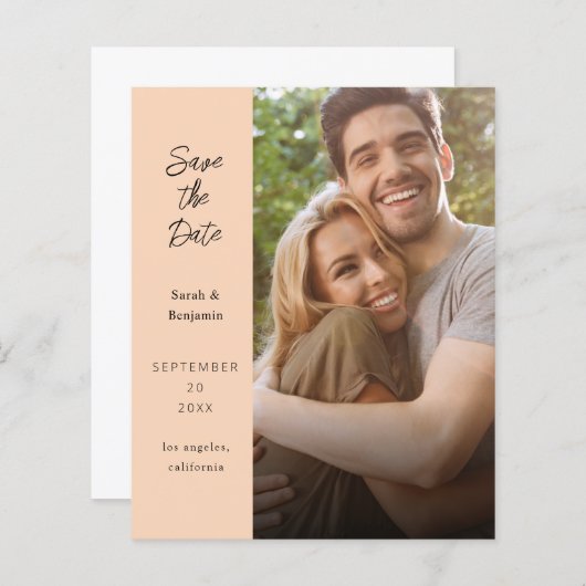 Budget Moderne Foto & Side Save the Date - Peach (Voorkant / Achterkant)