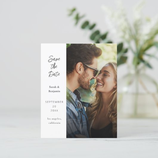 Budget Moderne Foto & Side Save the Date - White (Staand voorkant)