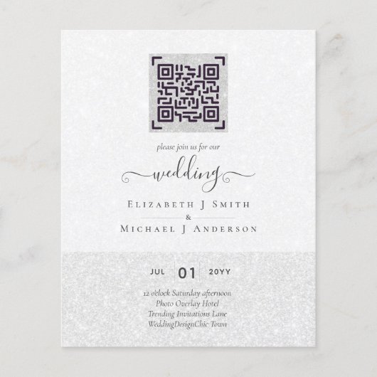 BUDGET Moderne FOTO Wedding INVITE QR CODE RSVP Flyer (Voorkant)
