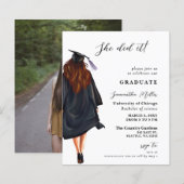 Budget moderne foto Ze deed het Afstuderen uitnodi (Voorkant / Achterkant)