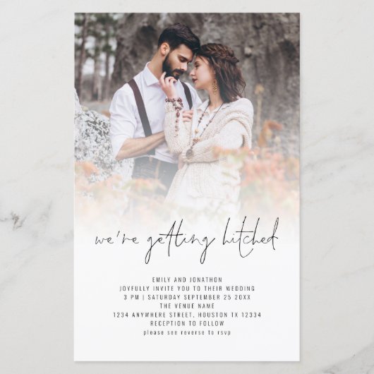 Budget Moderne Fotobekleding QR Code Wedding Invit (Voorkant)