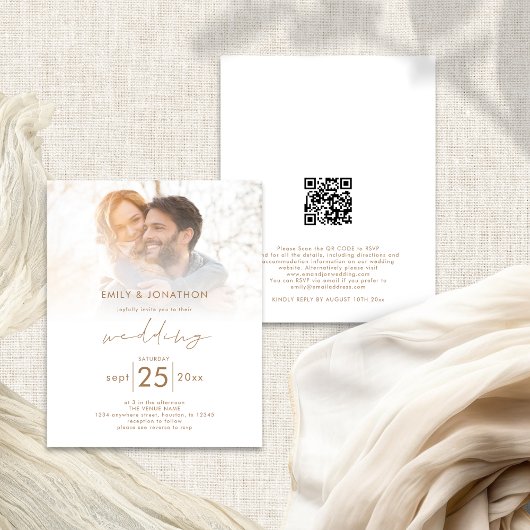 Budget Moderne Fotobekleding QR Code Wedding Invit