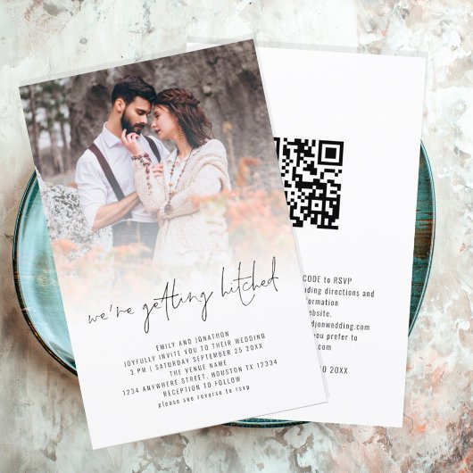 Budget Moderne Fotobekleding QR Code Wedding Invit