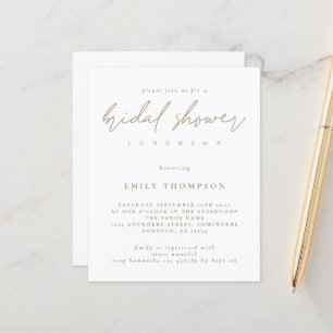 Budget Moderne Gold Script Bridal Shower Invitatio