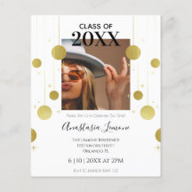 Budget Moderne Gold & White Afstuderen Uitnodiging