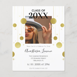 Budget Moderne Gold & White Afstuderen Uitnodiging