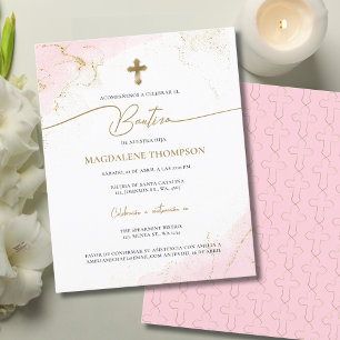 Budget Moderne Gouden Kruis Meisje Bautizo Roze
