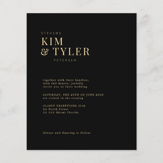 Budget moderne gouden typografie bruiloft uitnodig (Voorkant)