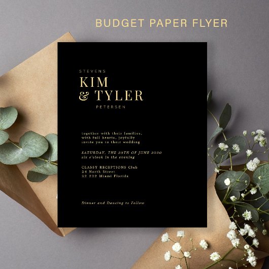 Budget moderne gouden typografie bruiloft uitnodig flyer
