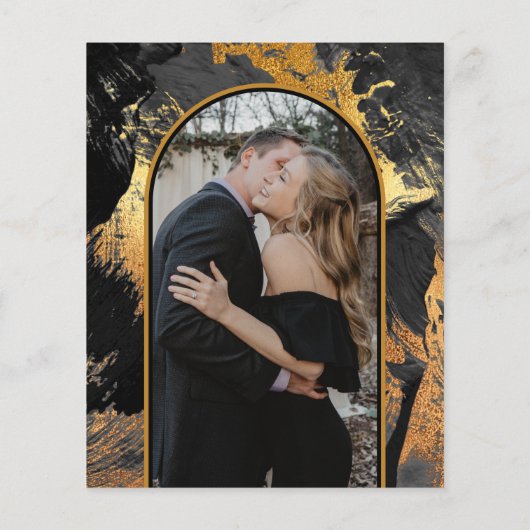 Budget moderne gouden zwarte PHOTO bruiloft Uitnod Flyer (Achterkant)