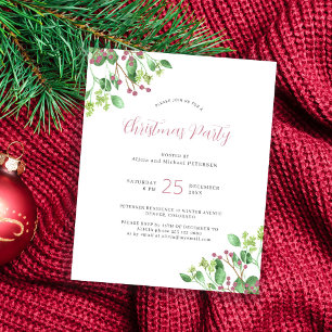 Budget moderne greenery kerstfeest Uitnodiging