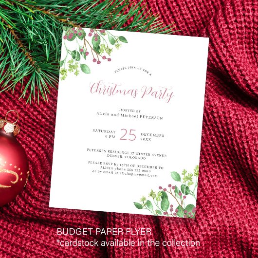 Budget moderne greenery kerstfeest Uitnodiging Flyer