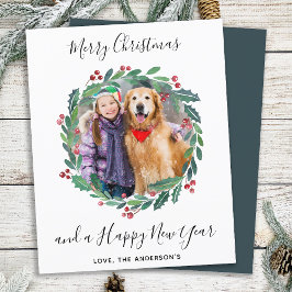 Budget Moderne Greenery Wreate kerstfotokaart