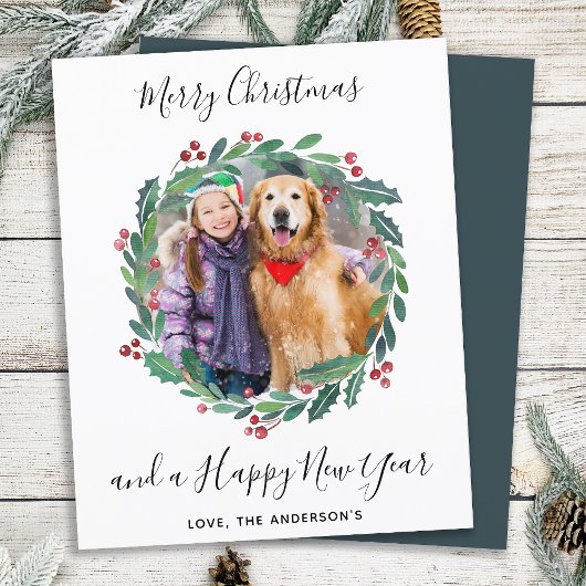 Budget Moderne Greenery Wreate kerstfotokaart