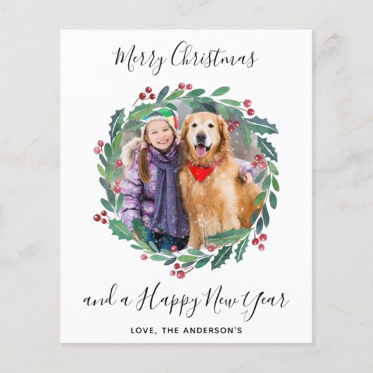 Budget Moderne Greenery Wreate kerstfotokaart (Voorkant)