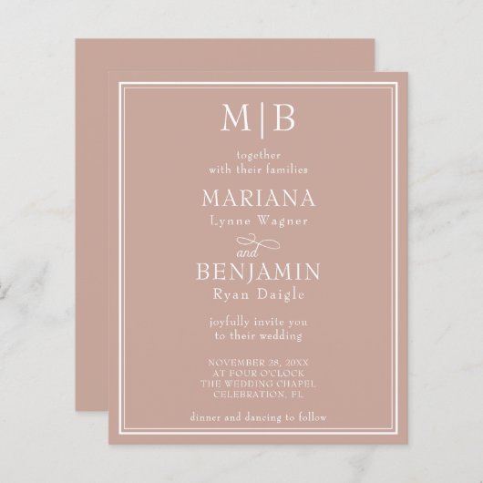 Budget Moderne Grens Roze Weduwen Uitnodiging (Voorkant / Achterkant)