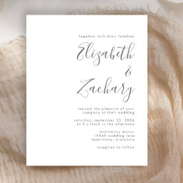 Budget moderne grijze script trouwuitnodiging