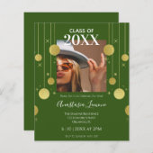 Budget Moderne Groene & Gold Afstuderen Uitnodigin (Voorkant / Achterkant)