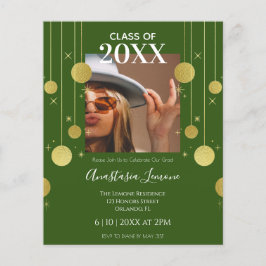 Budget Moderne Groene & Gold Afstuderen Uitnodigin