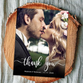 Budget moderne hand geschreven bruiloft foto dank  briefkaart