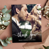 Budget moderne hand geschreven bruiloft foto dank  briefkaart
