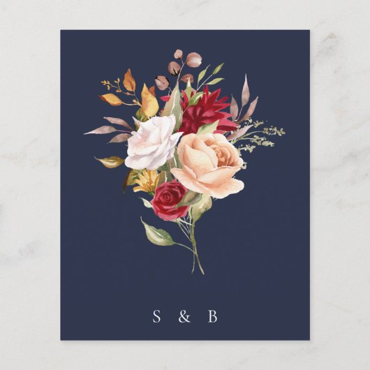 Budget Moderne Herfst Bloemen Navy Blauw Bruiloft (Achterkant)