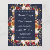 Budget Moderne Herfst Bloemen Navy Blauw Bruiloft (Voorkant)