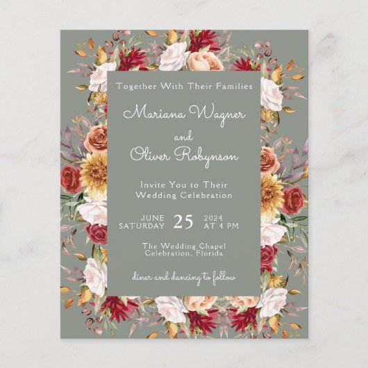 Budget Moderne Herfst Bloemen Salie Groene Bruilof (Voorkant)