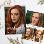Budget Moderne Kalligrafie Eenvoudig foto Afstuder Aankondiging<br><div class="desc">Budget Modern Kalligrafie Simple Photo Afstuderen Announcement heeft een grote,  volledige afloopfoto op de voorkant,  samen met twee foto's en uw afstudeerfeestdetails op de achterkant.</div>