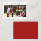 Budget Moderne Kerst Rood 3 Foto Holiday Notitiekaartje (Voorkant / Achterkant)