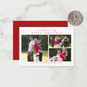Budget Moderne Kerst Rood 3 Foto Holiday Notitiekaartje (Voorkant / Achterkant in situ)