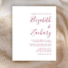 Budget moderne magenta script huwelijksuitnodiging