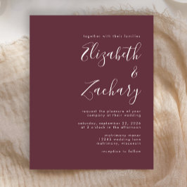 Budget Moderne Manuscript Burgundy Wedding Invitat