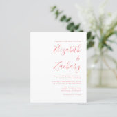 Budget Moderne Manuscript Coral Wedding Uitnodigin (Staand voorkant)