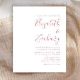 Budget Moderne Manuscript Coral Wedding Uitnodigin