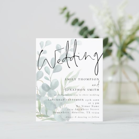 Budget Moderne Manuscript Eucalyptus Wedding Uitno (Staand voorkant)