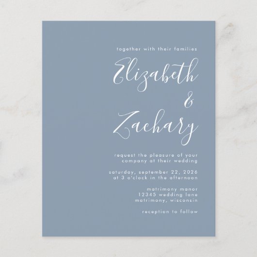 Budget Moderne Manuscript Stusty Blue Wedding Uitn (Voorkant)