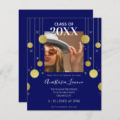 Budget Moderne marine & Gold Afstuderen Uitnodigin (Voorkant / Achterkant)