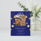 Budget Moderne marine & Gold Afstuderen Uitnodigin (Staand voorkant)