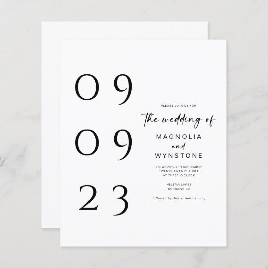 Budget Moderne Minimale Uitnodiging van de Weddens (Voorkant / Achterkant)