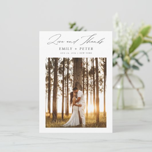 Budget Moderne Minimalistische 2 foto bruiloft Bedankkaart (Staand voorkant)