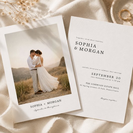 Budget Moderne Minimalistische Boho Foto Bruiloft Kaart