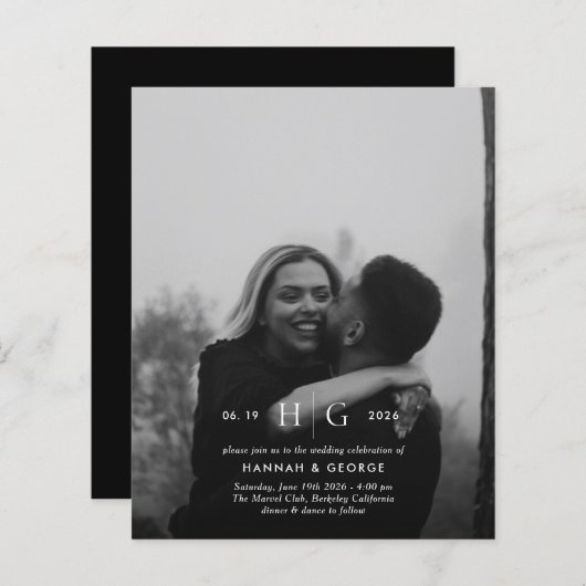 Budget Moderne Monogram Portret Huwelijksuitnodigi (Voorkant / Achterkant)