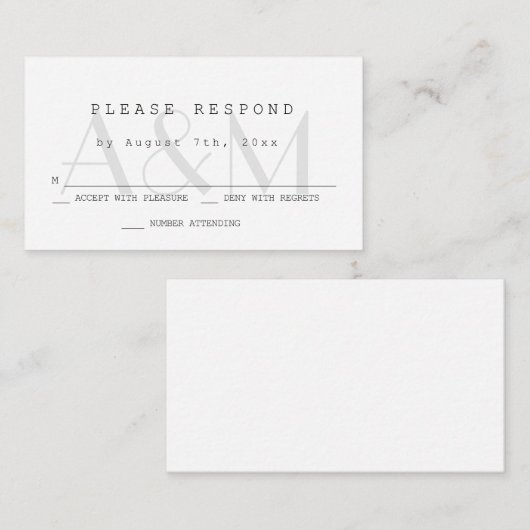 Budget Moderne Monogram Weddenschap RSVP Kaarten Notitiekaartje (Voorkant / Achterkant)