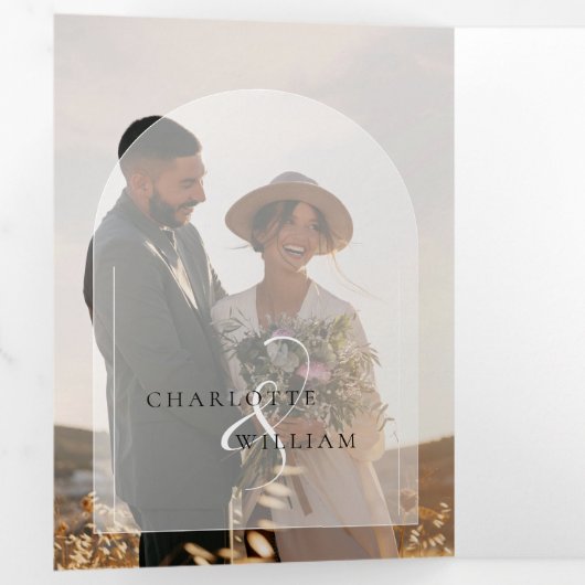 Budget Moderne Multi Foto RSVP Details Bruiloft Drieluik Uitnodiging (Binnenzijde eerst)