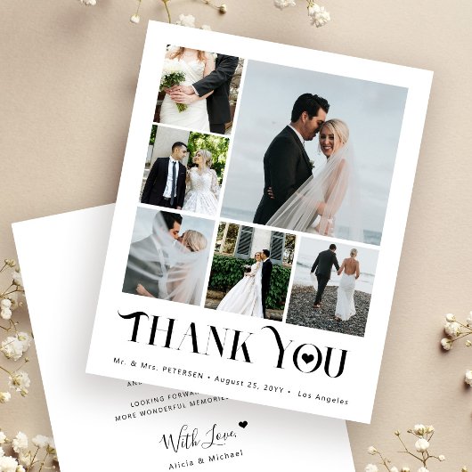 Budget moderne multiphoto-collage bruiloft bedankt