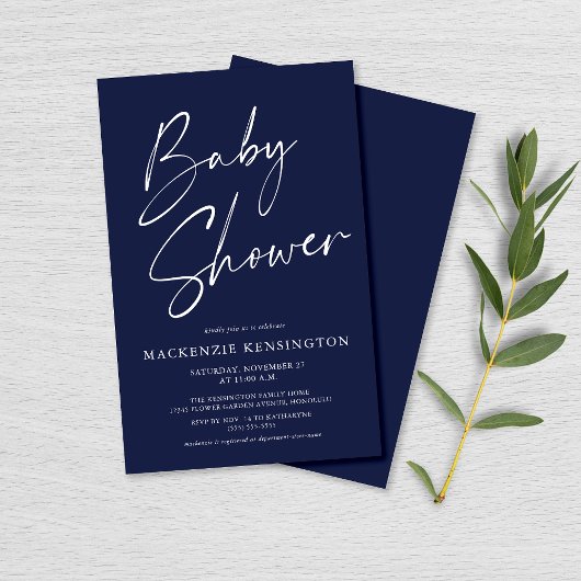 Budget Moderne Navy Blue Script Baby shower FLYER