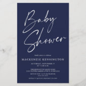 Budget Moderne Navy Blue Script Baby shower FLYER (Voorkant)