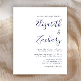 Budget Moderne Navy Blue Script Wedding Invitation