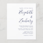 Budget Moderne Navy Blue Script Wedding Invitation (Voorkant)